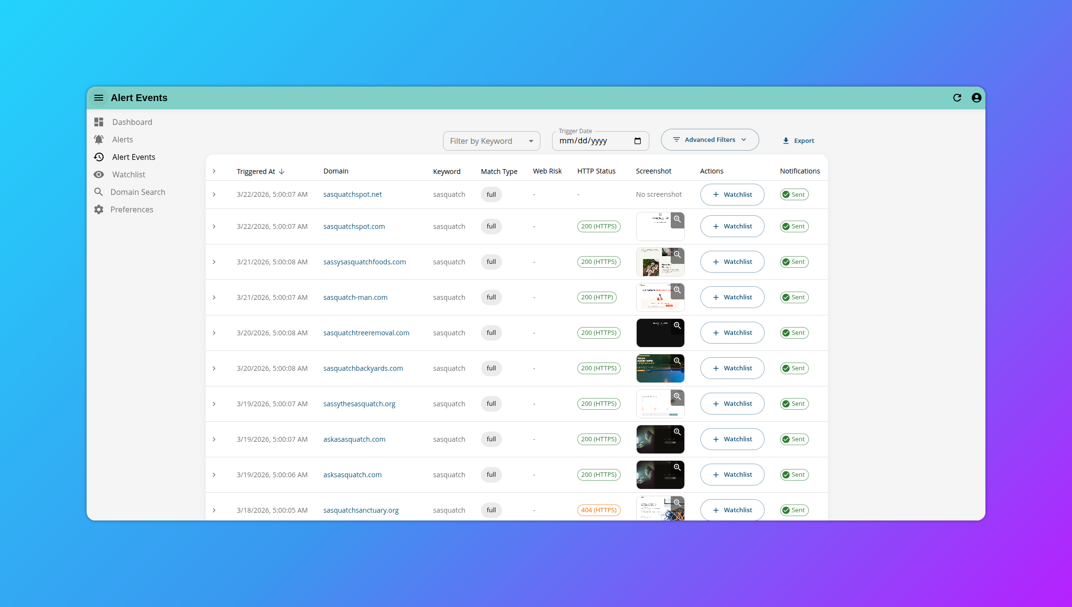 Monids dashboard showing newly discovered domains